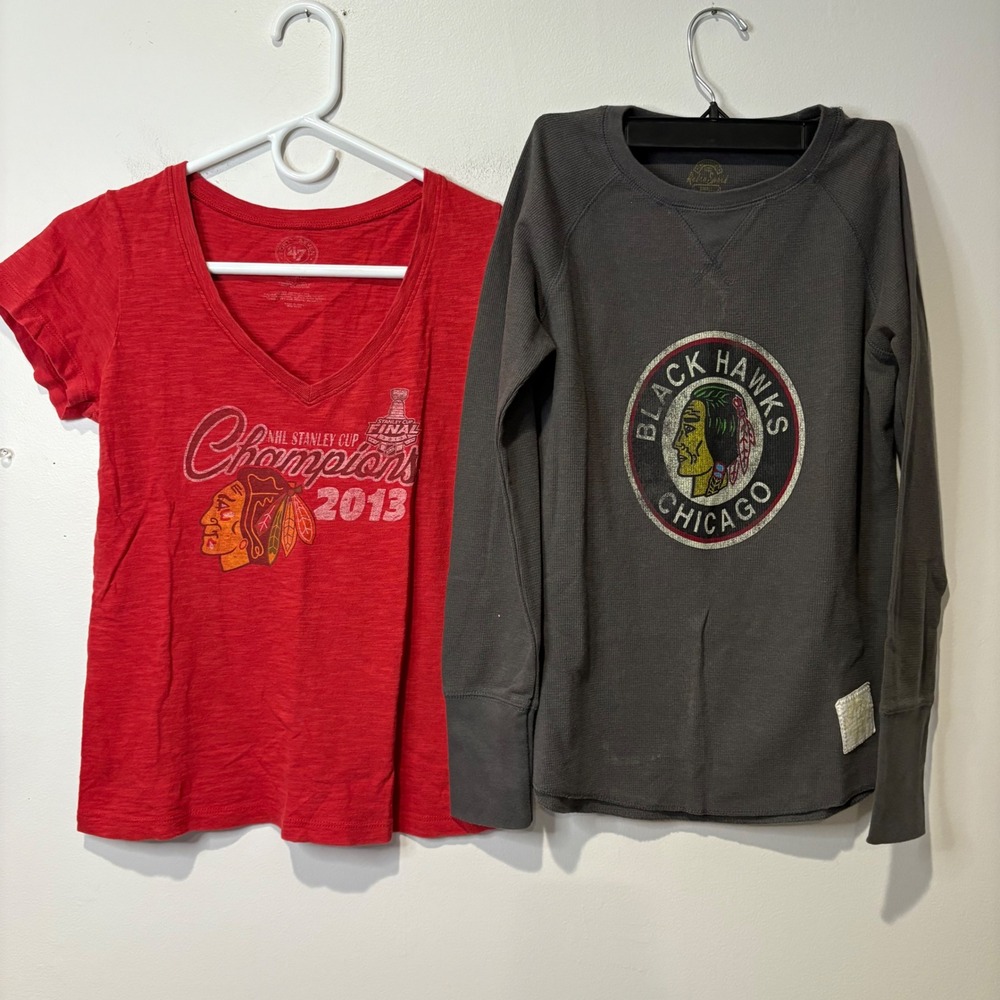 Chicago Blackhawks Womens Shirt Bundle TShirt Waffle Knit Long Sleeve‎ Small